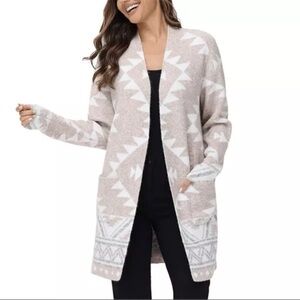 NWT Frye Cozy Cardigan- Women's Beige and White Geometric Sweater Size XXL